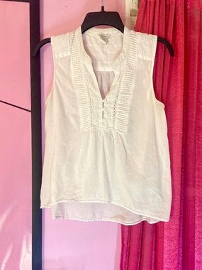 Cotton Gauze Peasant Top Sleeveless Dainty White Lace/Embroidered Women’s Small